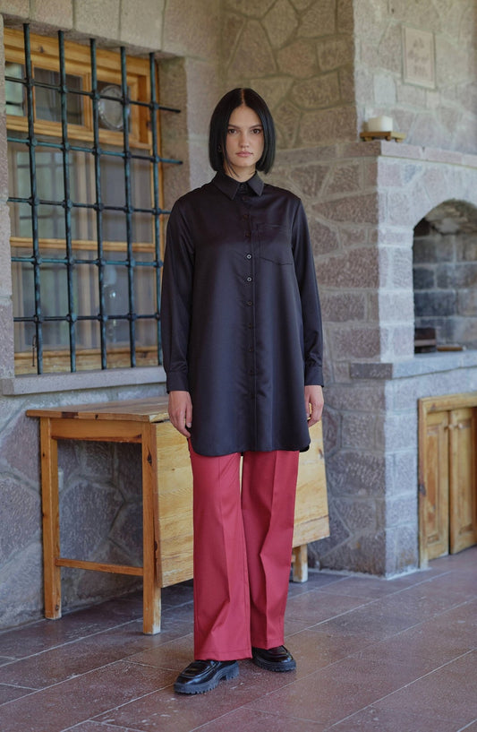 Gabardin Bordo Palazzo Pantolon - Fatma Atasoy