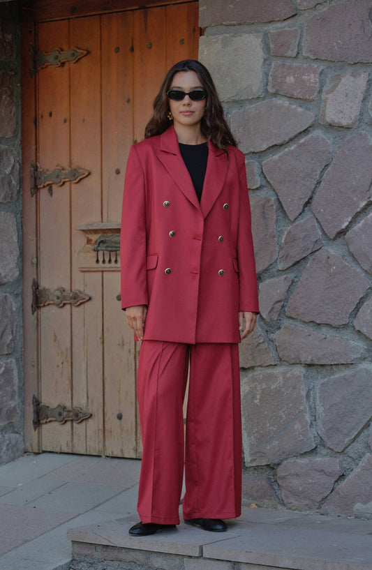 Gabardin Bordo Ütü İzli Pantolon - Fatma Atasoy