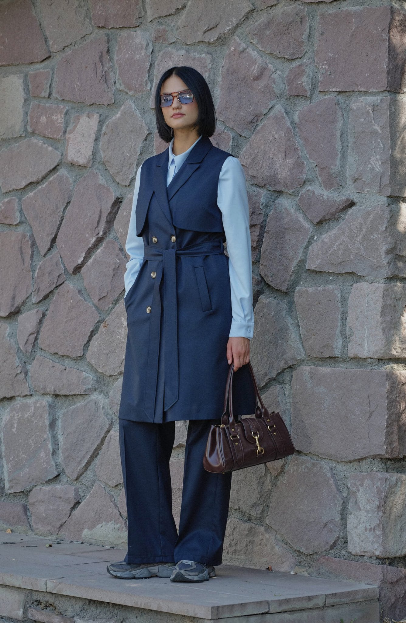 Gabardin Lacivert Palazzo Pantolon - Fatma Atasoy