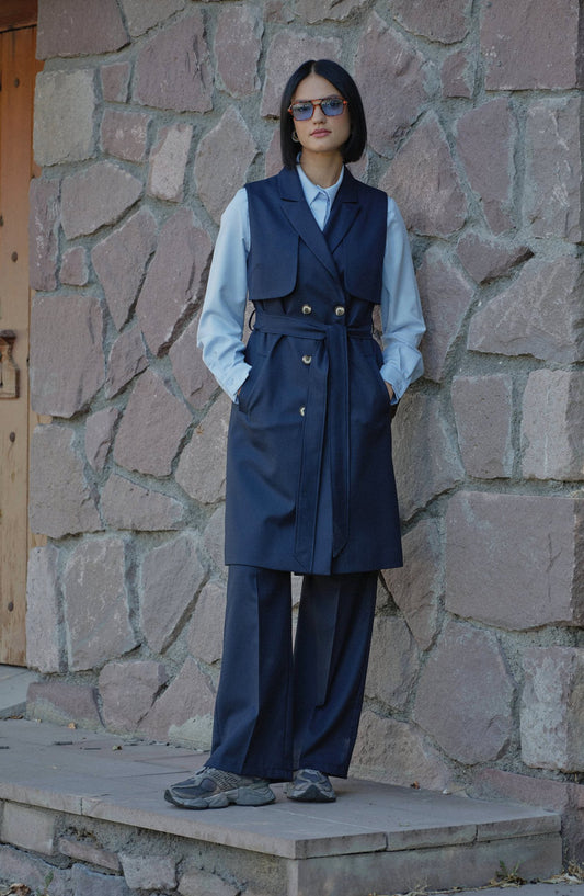 Gabardin Lacivert Palazzo Pantolon - Fatma Atasoy