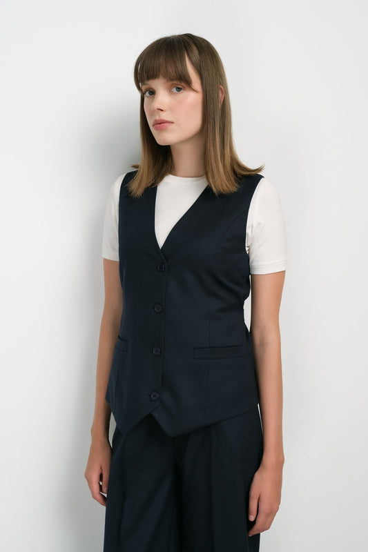 Gabardin Midi Yelek Lacivert - Fatma Atasoy