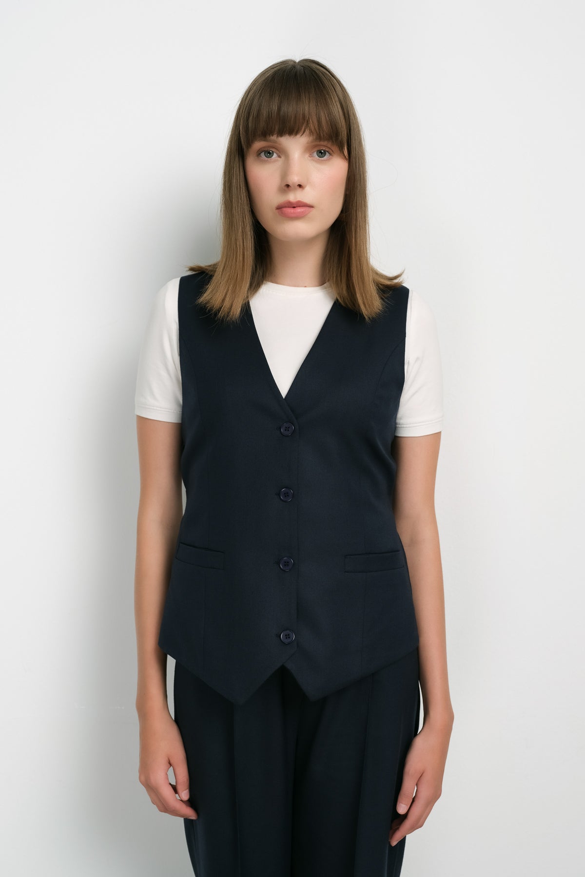 Gabardin Midi Yelek Lacivert - Fatma Atasoy