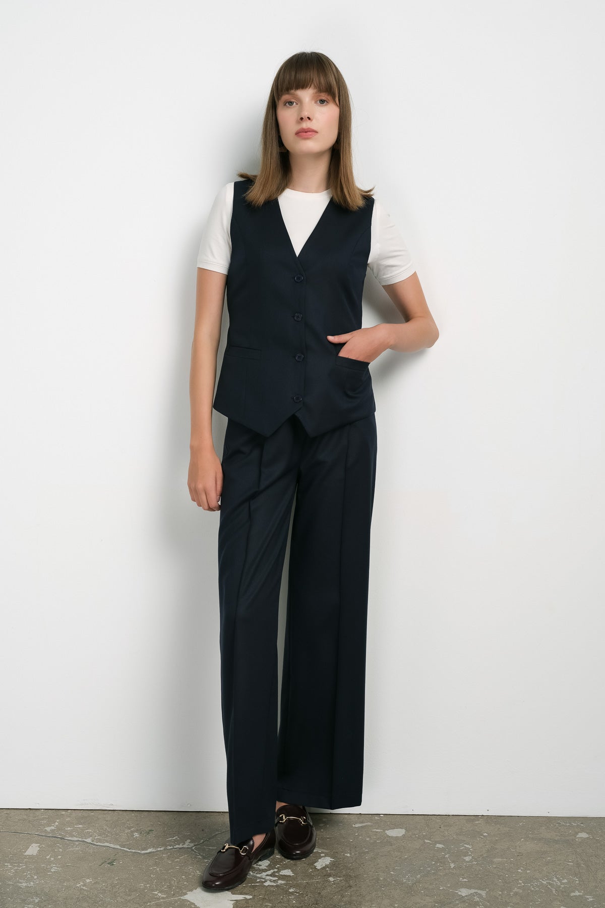 Gabardin Midi Yelek Lacivert - Fatma Atasoy