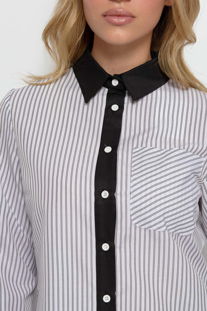 Garnili Basic Çizgili Beyaz Gömlek - Fatma Atasoy