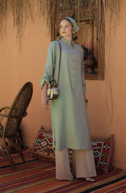 Geniş Patlı Maksi Mint Tunik - Fatma Atasoy