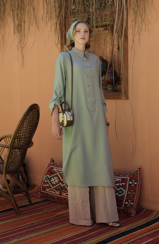 Geniş Patlı Maksi Mint Tunik - Fatma Atasoy