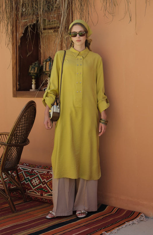 Geniş Patlı Maksi Yağ Yeşili Tunik - Fatma Atasoy