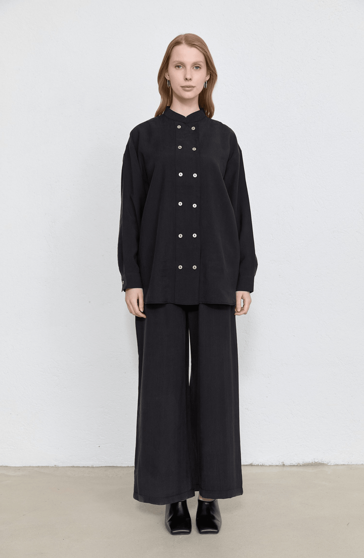 Geniş Patlı Siyah Soft Touch Tensel İkili Takım - Fatma Atasoy