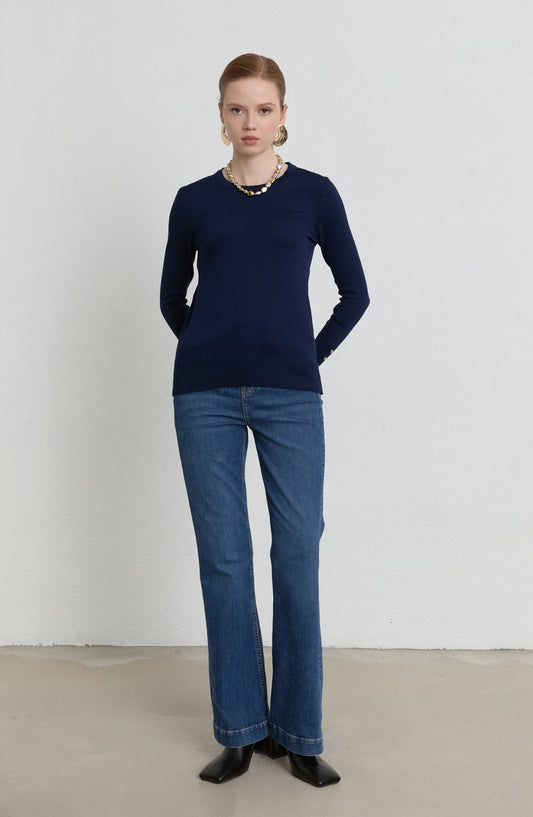 Gold Düğmeli Kısa Basic Merserize Triko Kazak - Fatma Atasoy