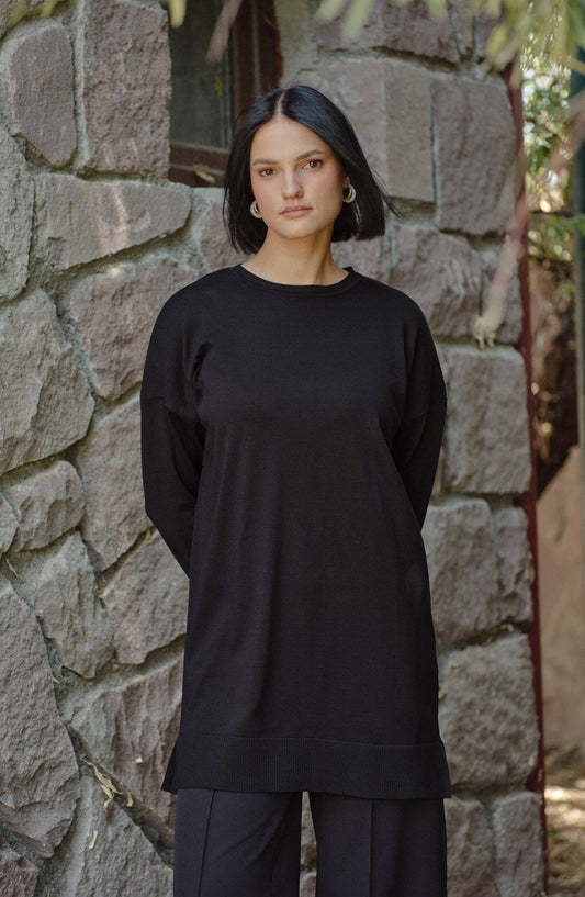 Gold Düğmeli Siyah Basic Merserize Triko Kazak - Fatma Atasoy