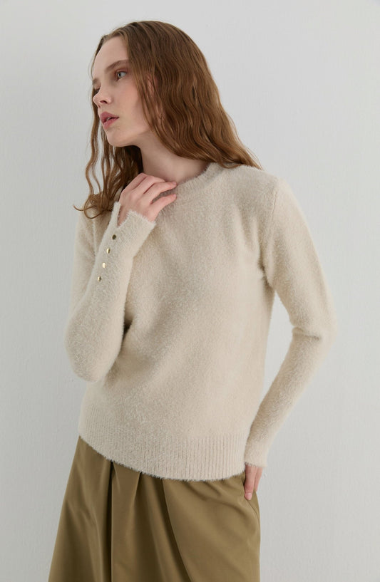 Gold Düğmeli Taş Kısa Basic Yumoş Triko Kazak - Fatma Atasoy