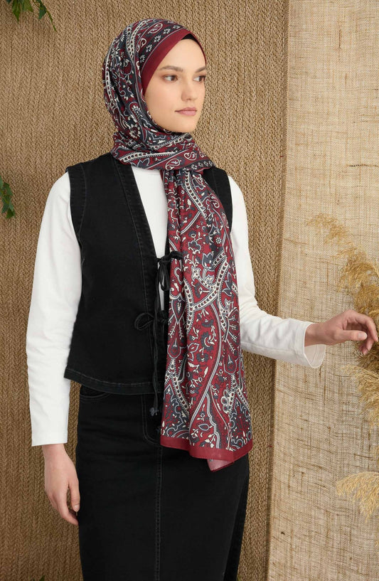 Hera Bordo Etnik Desen Şal - Fatma Atasoy