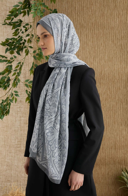 Hera Gri Etnik Desen Şal - Fatma Atasoy