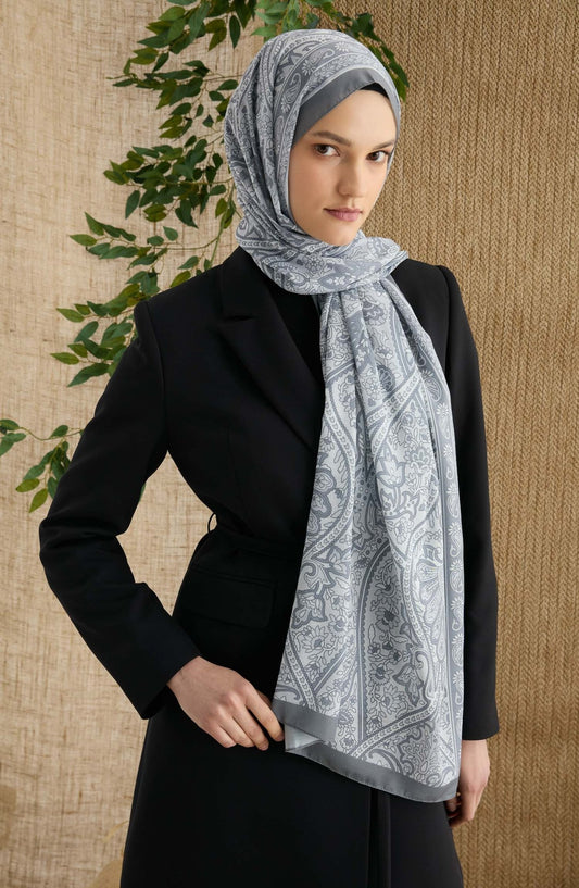 Hera Gri Etnik Desen Şal - Fatma Atasoy