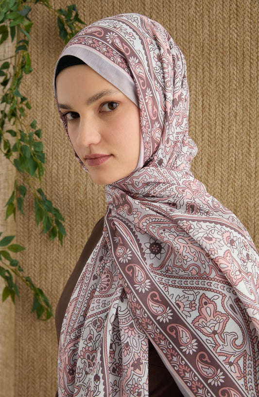 Hera Gül Pembe Etnik Desen Şal - Fatma Atasoy
