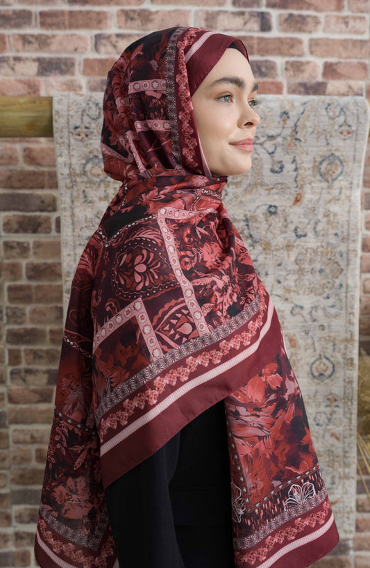 Hibisca Bordo Etnik Desenli Şal - Fatma Atasoy