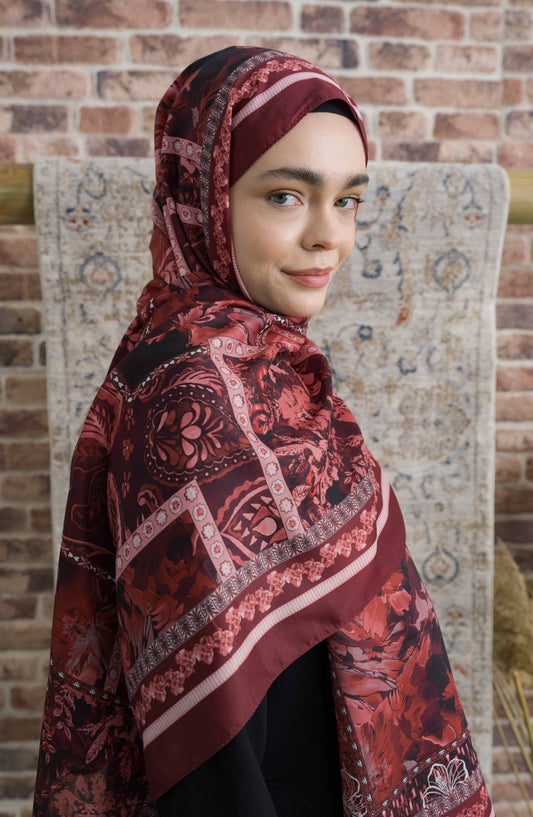 Hibisca Bordo Etnik Desenli Şal - Fatma Atasoy