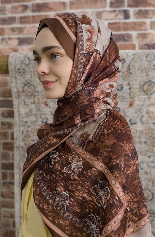 Hibisca Kahverengi Etnik Desenli Şal - Fatma Atasoy