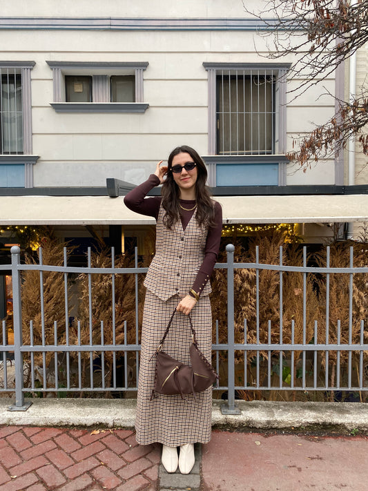 Kazayağı Yelek Etek Takım Sütlü Kahve