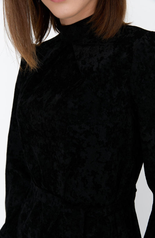 Kadife Crach Siyah Elbise - Fatma Atasoy