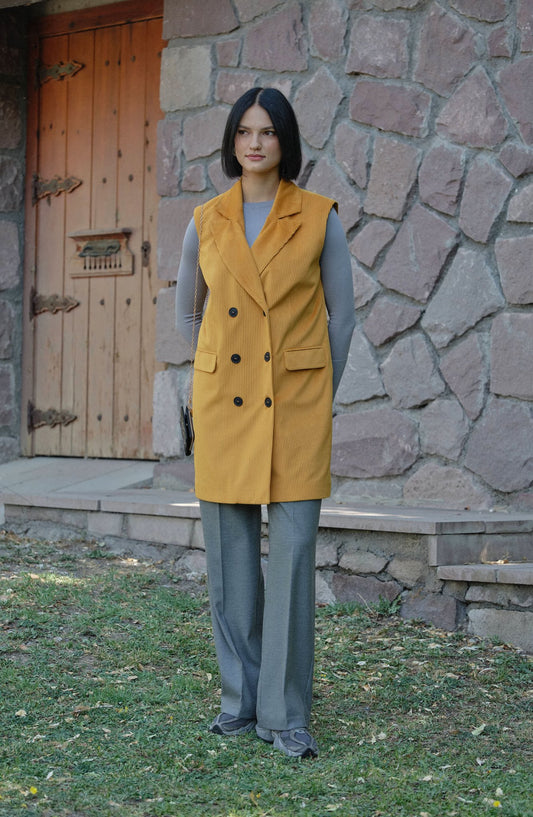 Kadife Hardal Dad Yelek - Fatma Atasoy