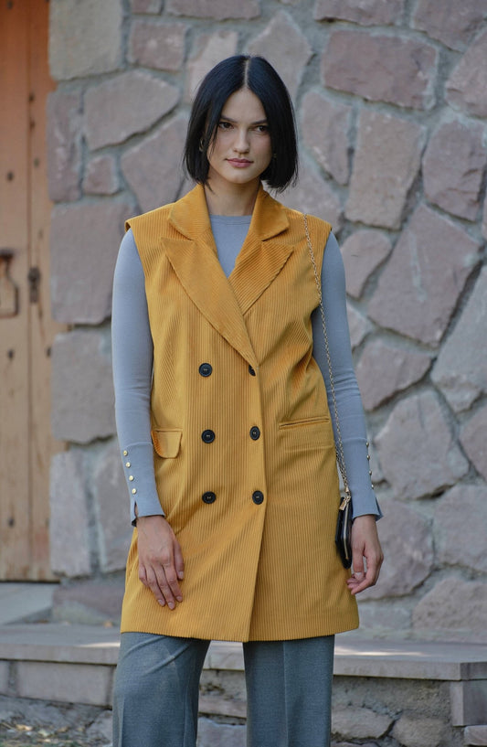 Kadife Hardal Dad Yelek - Fatma Atasoy