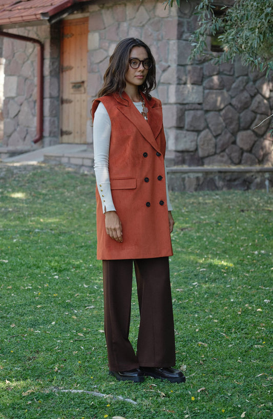 Kadife Kiremit Dad Yelek - Fatma Atasoy