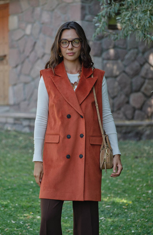 Kadife Kiremit Dad Yelek - Fatma Atasoy