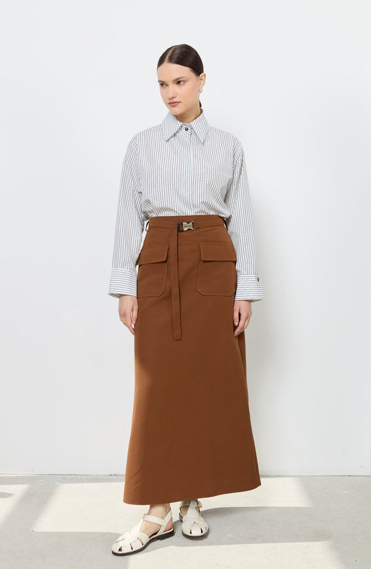 Kapak Cepli Kahverengi Evaze Etek - Fatma Atasoy