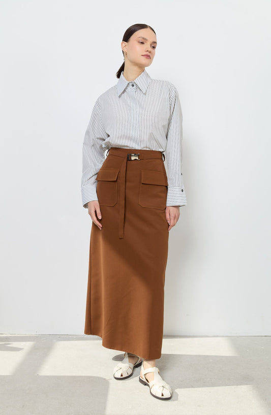 Kapak Cepli Kahverengi Evaze Etek - Fatma Atasoy