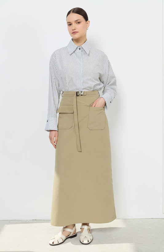 Kapak Cepli Soft Haki Evaze Etek - Fatma Atasoy