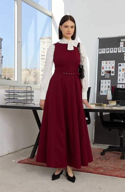 Kaplama Kemerli Bordo Prenses Jile - Fatma Atasoy