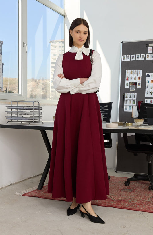 Kaplama Kemerli Bordo Prenses Jile - Fatma Atasoy