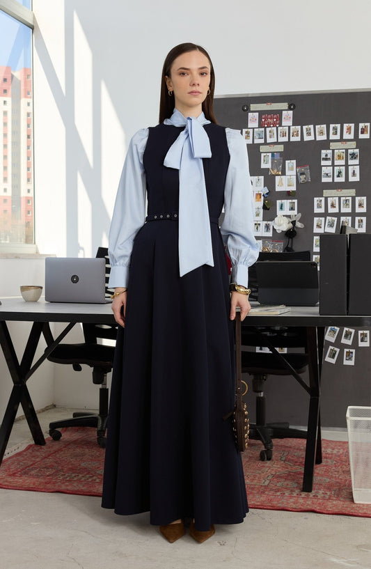 Kaplama Kemerli Lacivert Prenses Jile - Fatma Atasoy