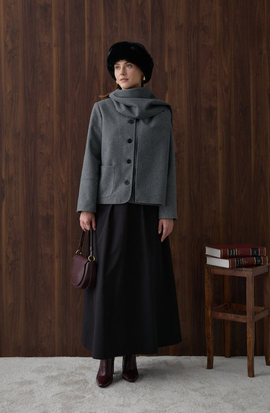 Kaşe Atkılı Antrasit Ceket Kaban - Fatma Atasoy