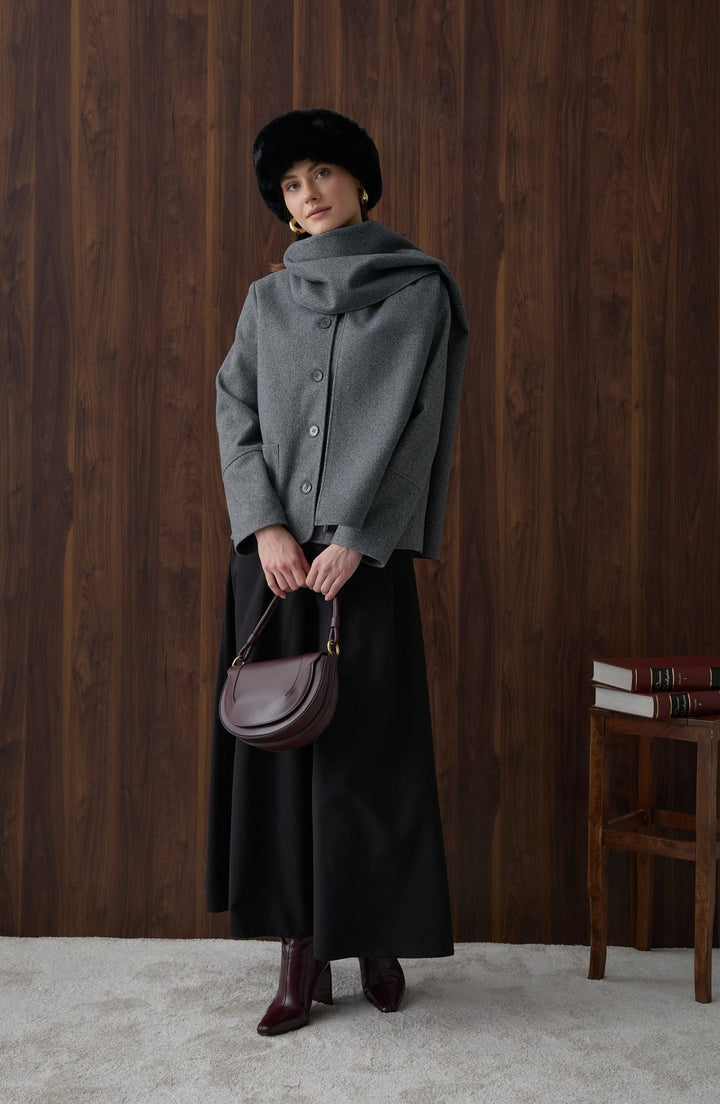 Kaşe Atkılı Antrasit Ceket Kaban - Fatma Atasoy