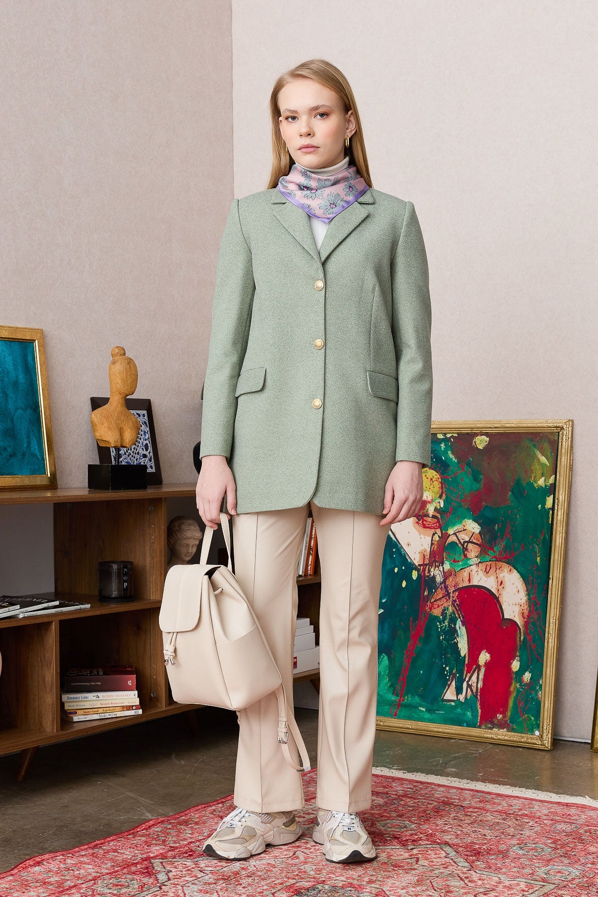Kaşe Blazer Ceket Mint - Fatma Atasoy