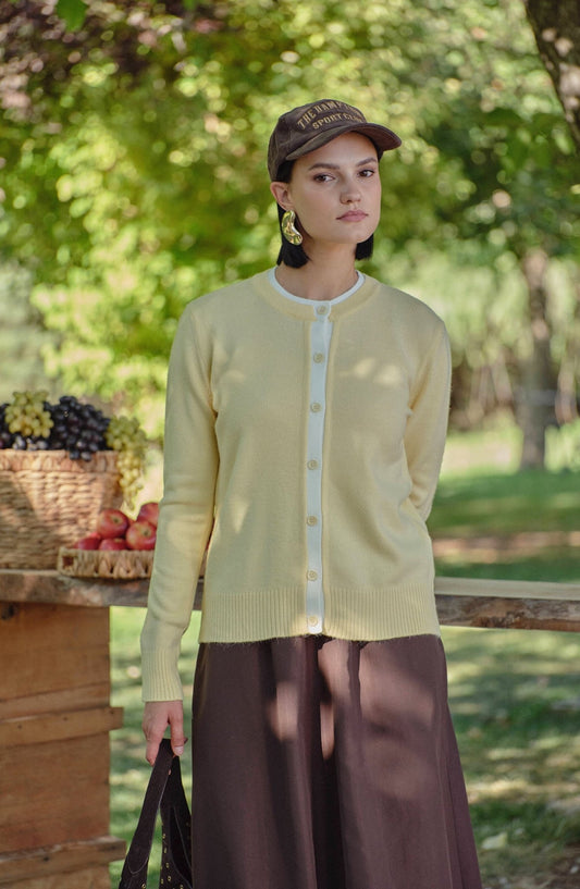 Katmanlı Kısa Butter Sarı Triko Hırka - Fatma Atasoy