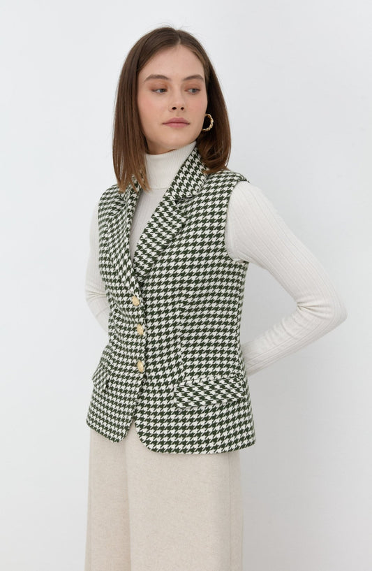 Kazayağı Kısa Haki Kaşe Yelek - Fatma Atasoy