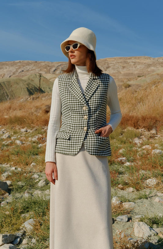 Kazayağı Kısa Haki Kaşe Yelek - Fatma Atasoy