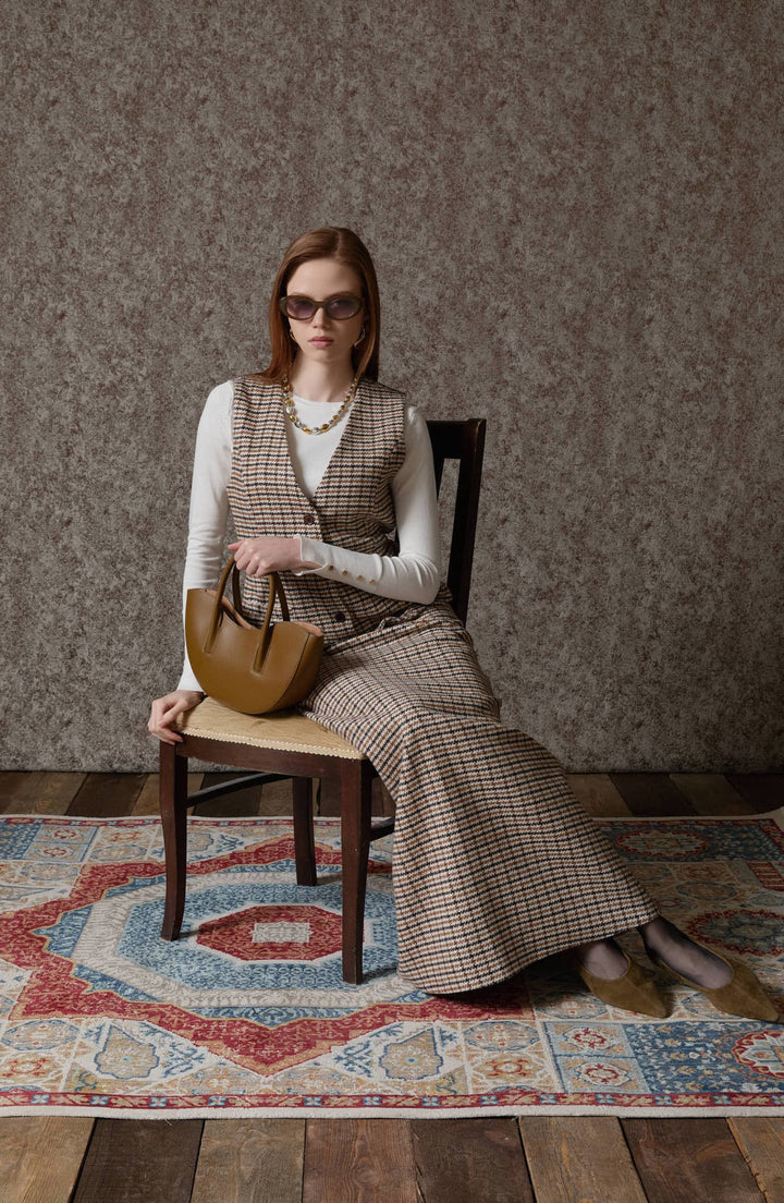 Kazayağı Yelek Etek Takım Sütlü Kahve - Fatma Atasoy