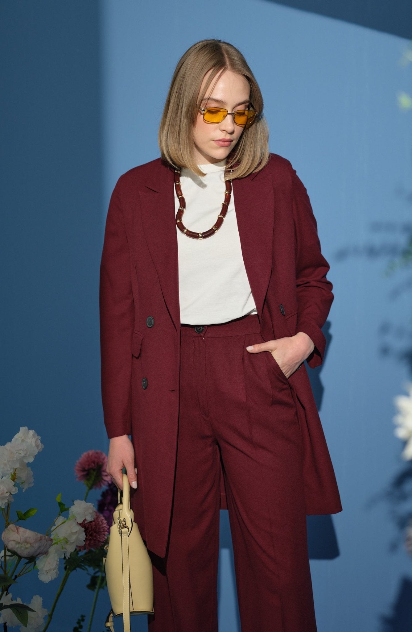 Keten Bordo Palazzo Takım - Fatma Atasoy