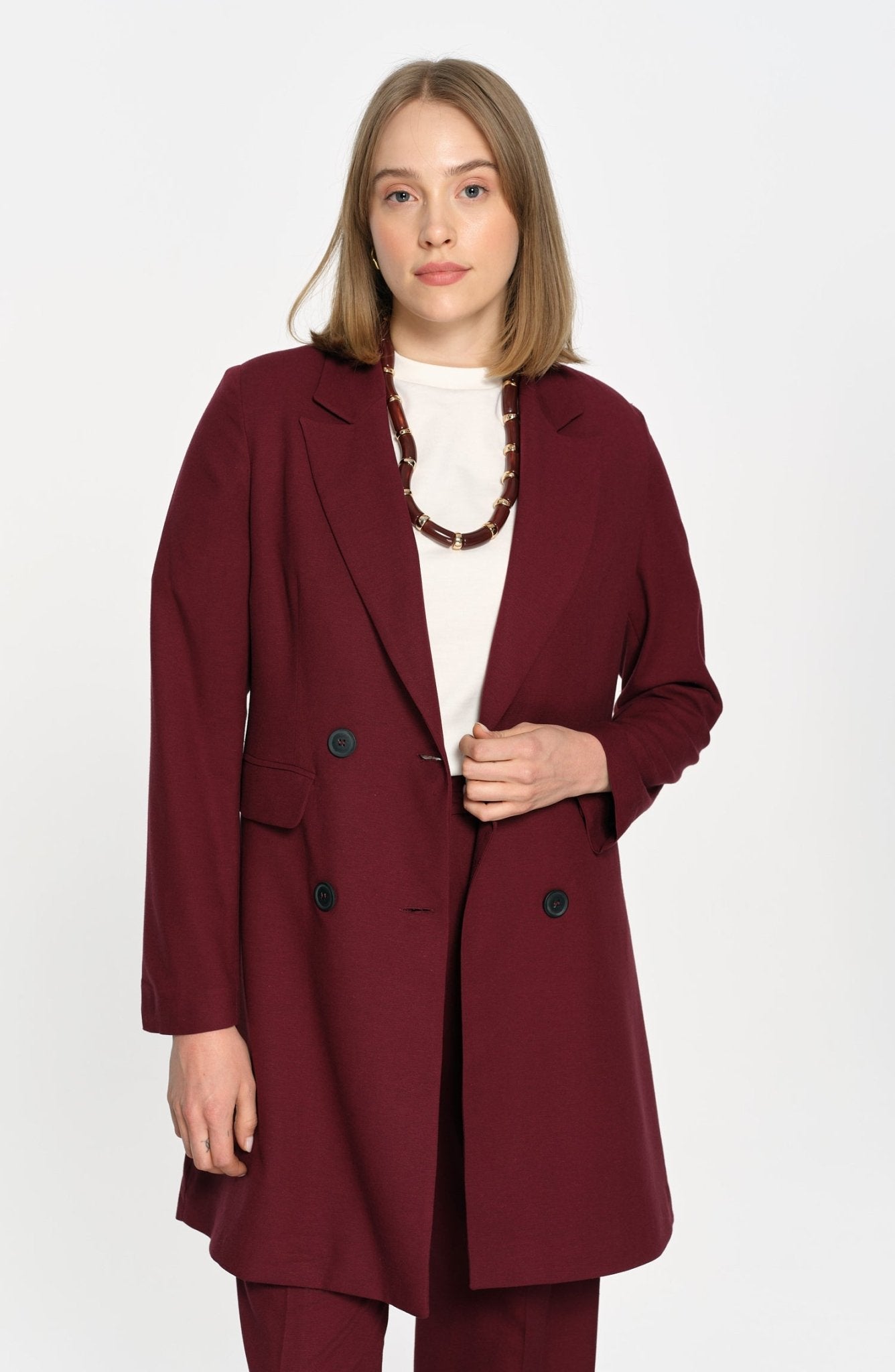 Keten Bordo Palazzo Takım - Fatma Atasoy