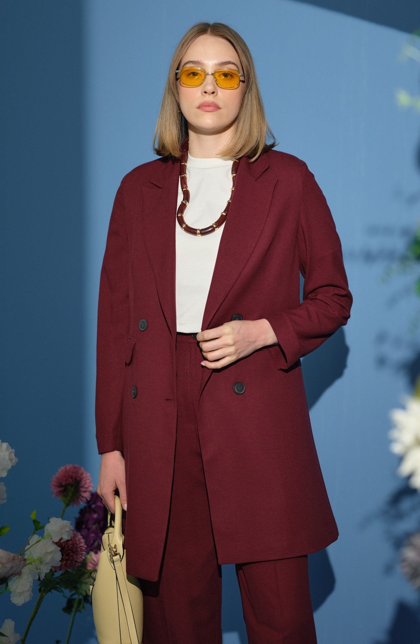 Keten Bordo Palazzo Takım - Fatma Atasoy