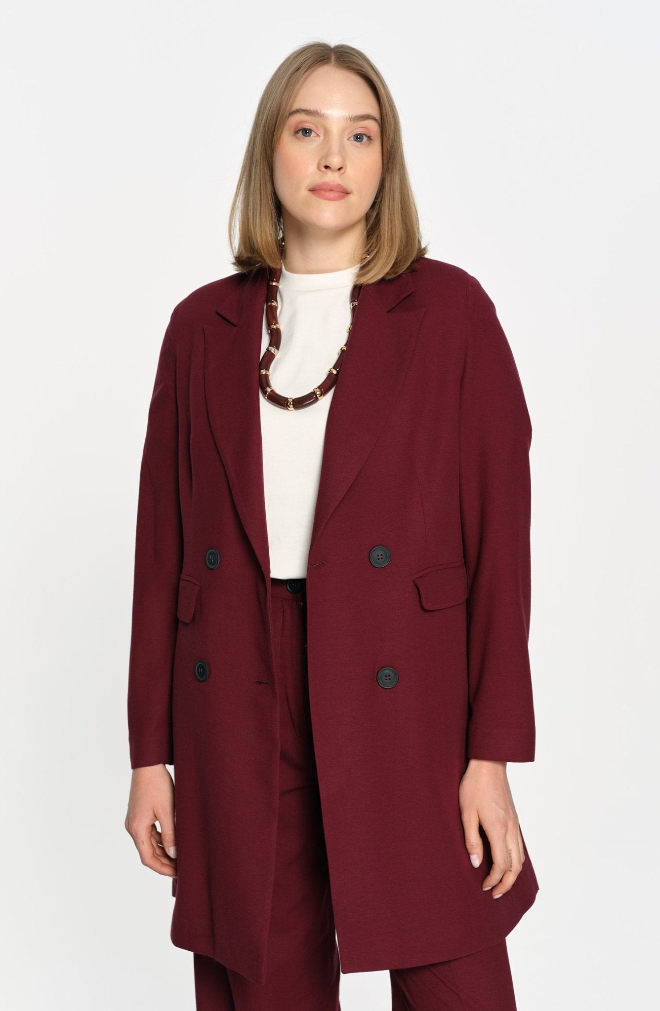 Keten Bordo Palazzo Takım - Fatma Atasoy