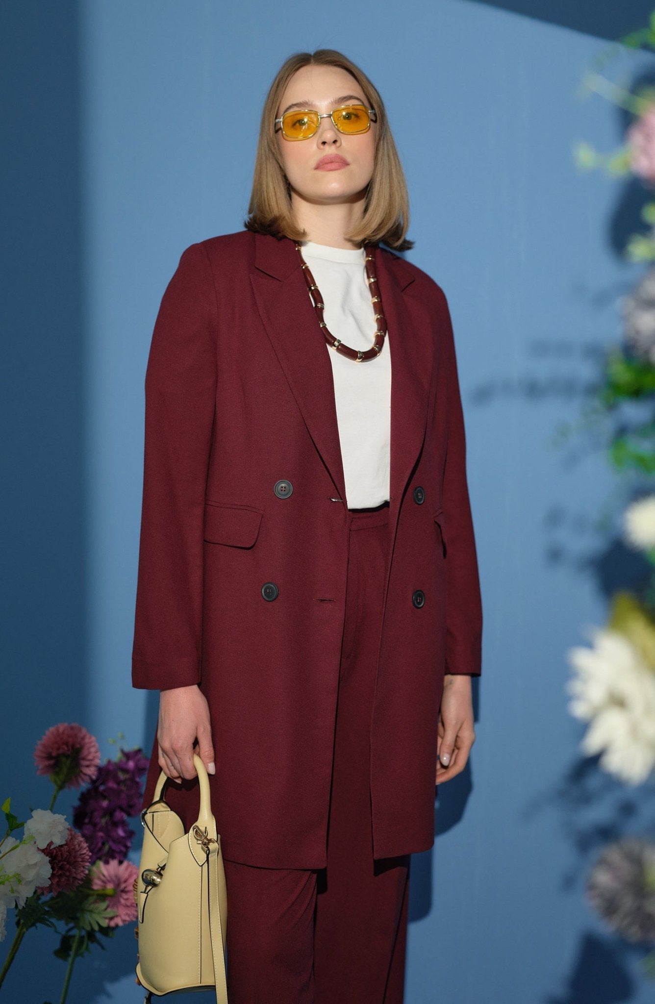 Keten Bordo Palazzo Takım - Fatma Atasoy