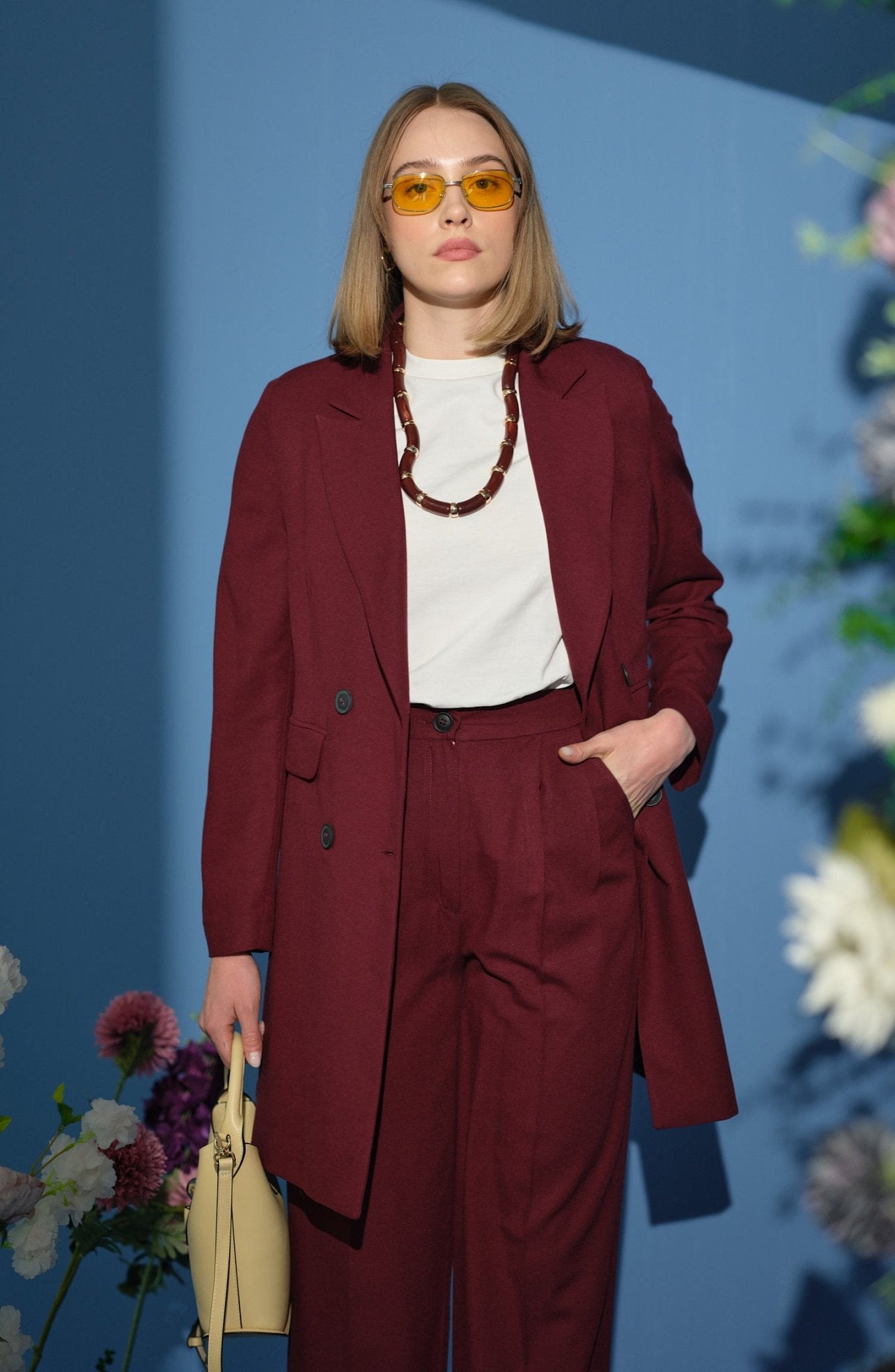 Keten Bordo Palazzo Takım - Fatma Atasoy