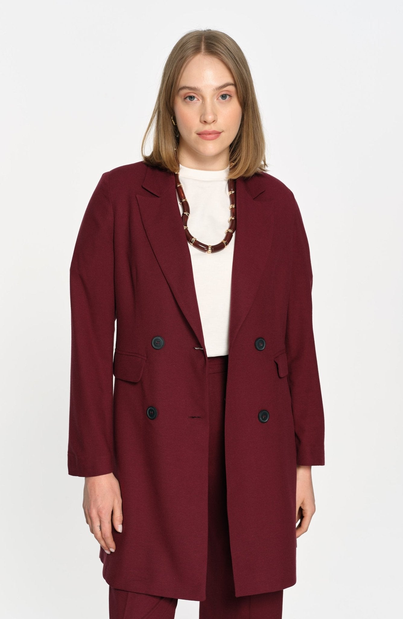 Keten Bordo Palazzo Takım - Fatma Atasoy