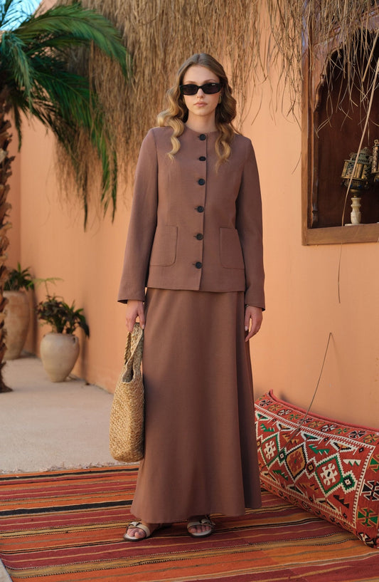 Keten Kahve Kuplu Ceket - Fatma Atasoy