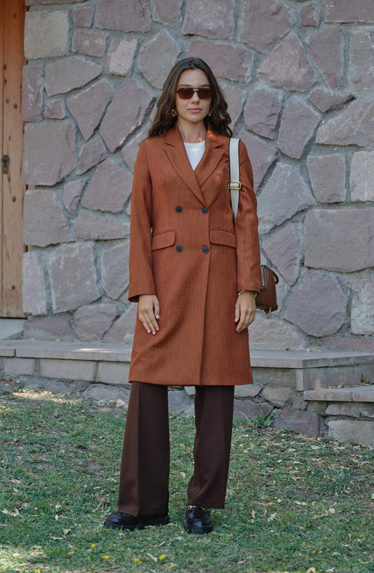 Klasik 4 Düğme Tarçın Poliviskon Ceket - Fatma Atasoy